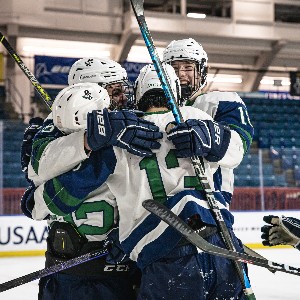 PCHS Hockey players celebrate after a goal.